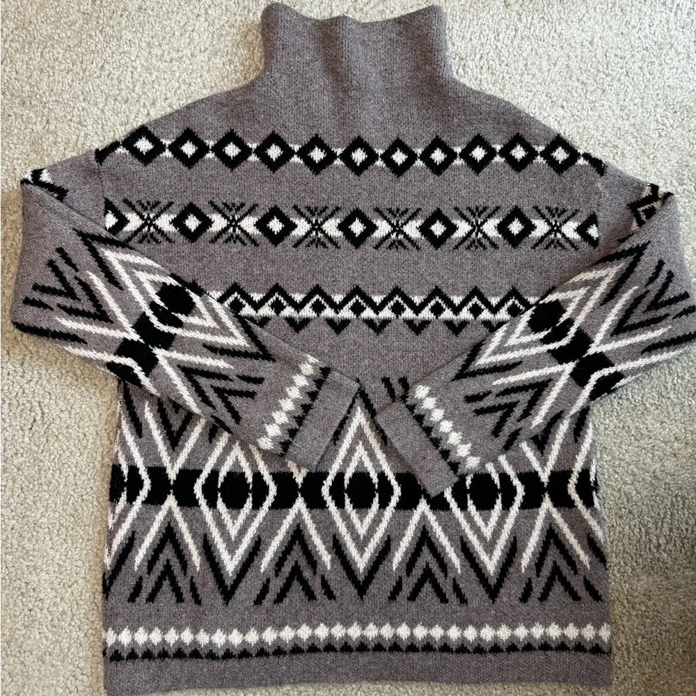 Christian Siriano Womans Funnelneck Sweater - Gray and Black